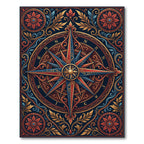 Ornate Red Blue Compass Floral Rug