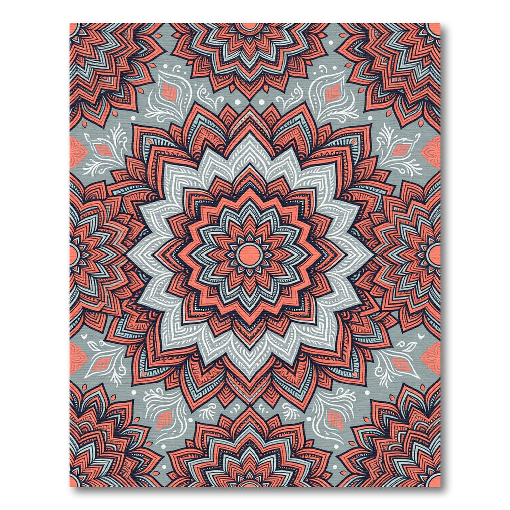 Coral Mandala Gray Background Rug