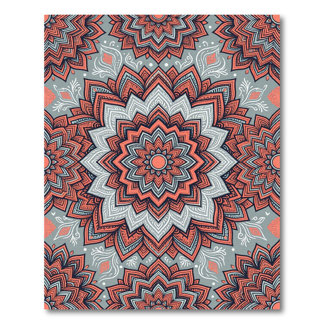 Coral Mandala Gray Background Rug