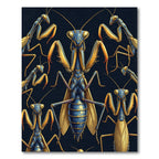 Golden Blue Mantis Insect Illustration Rug