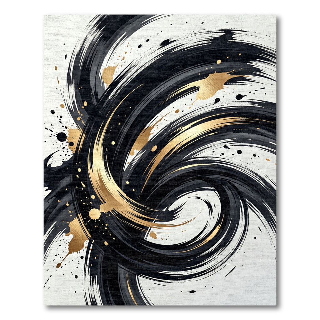 Bold Black and Gold Abstract Swirl Rug
