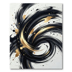 Bold Black and Gold Abstract Swirl Rug