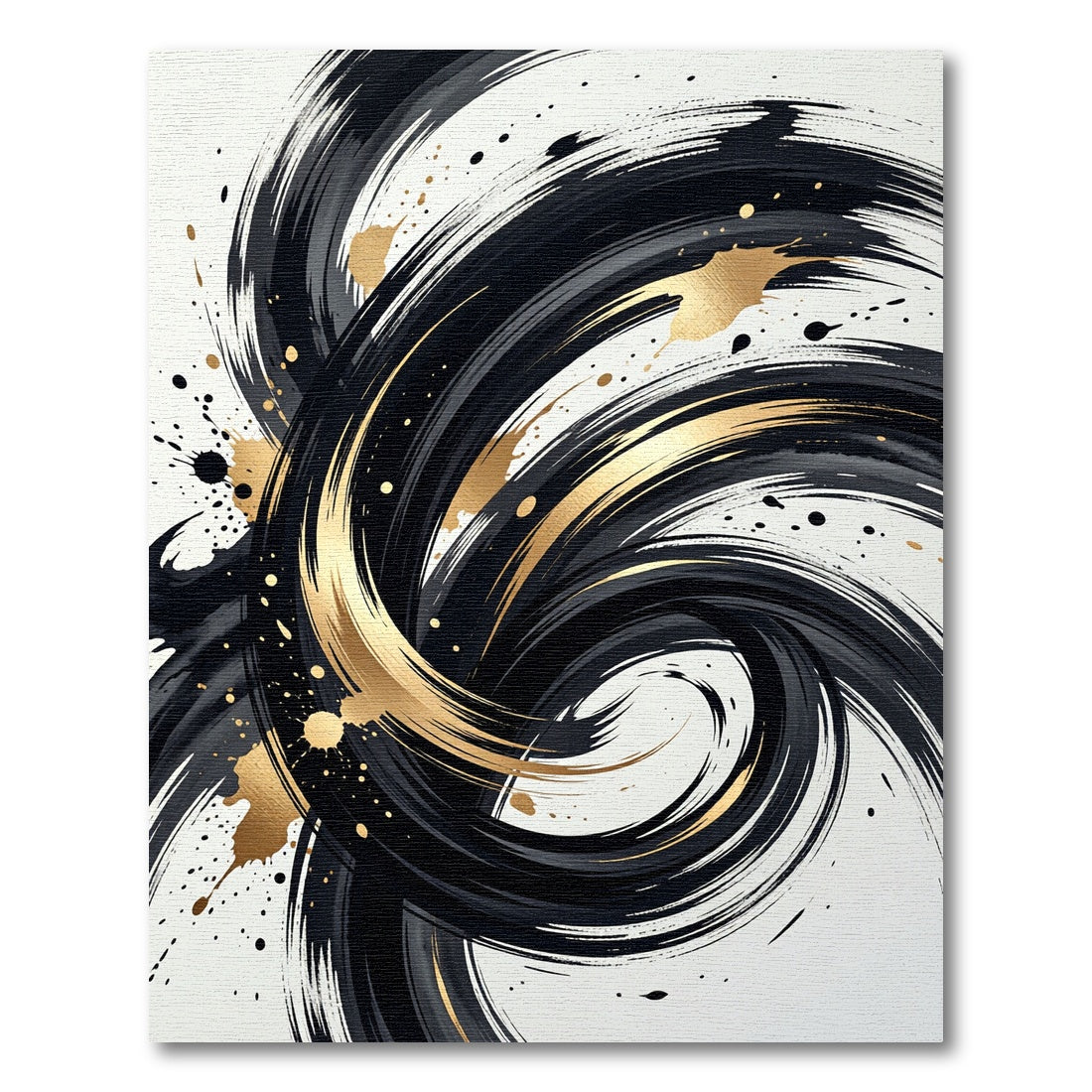 Bold Black and Gold Abstract Swirl Rug