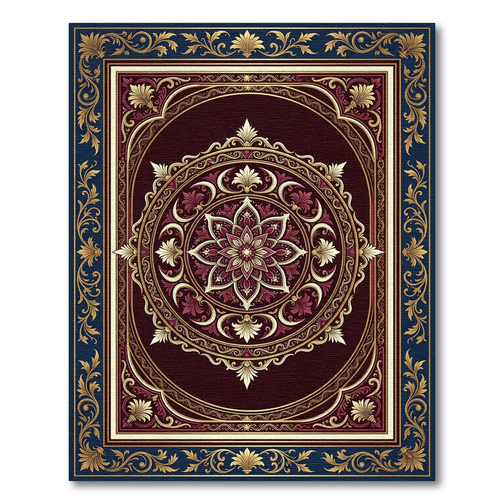 Deep Crimson Golden Floral Medallion Rug