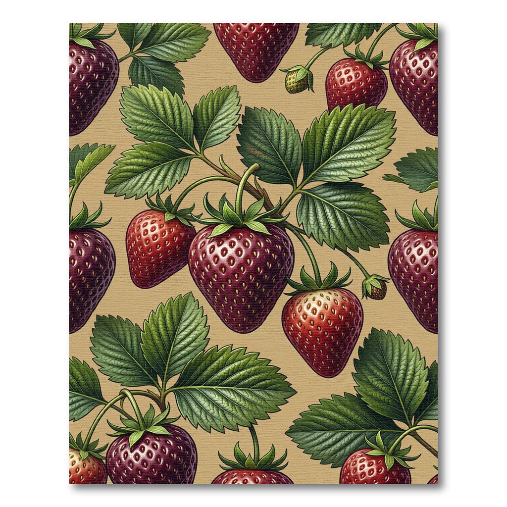 Botanical Strawberry Illustration on Tan Background Rug