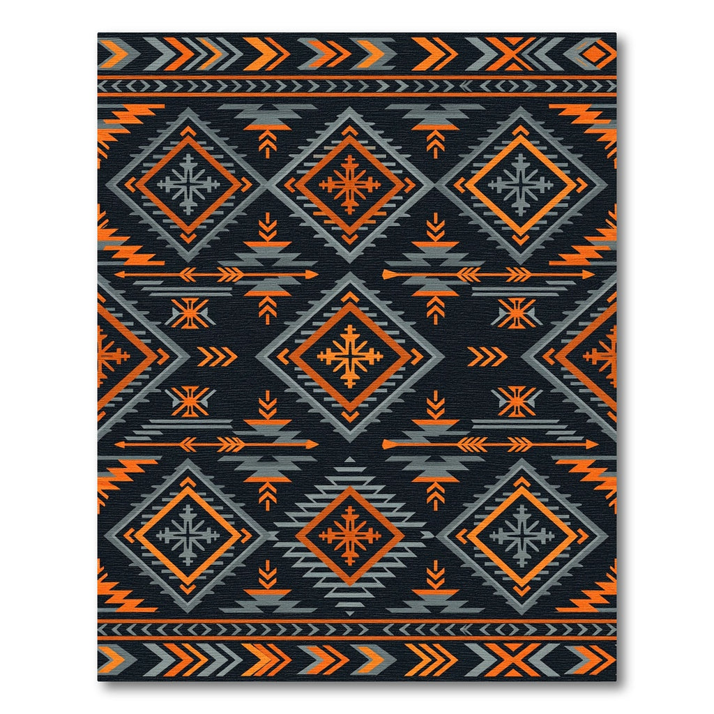 Bold Orange Gray Tribal Diamond Rug