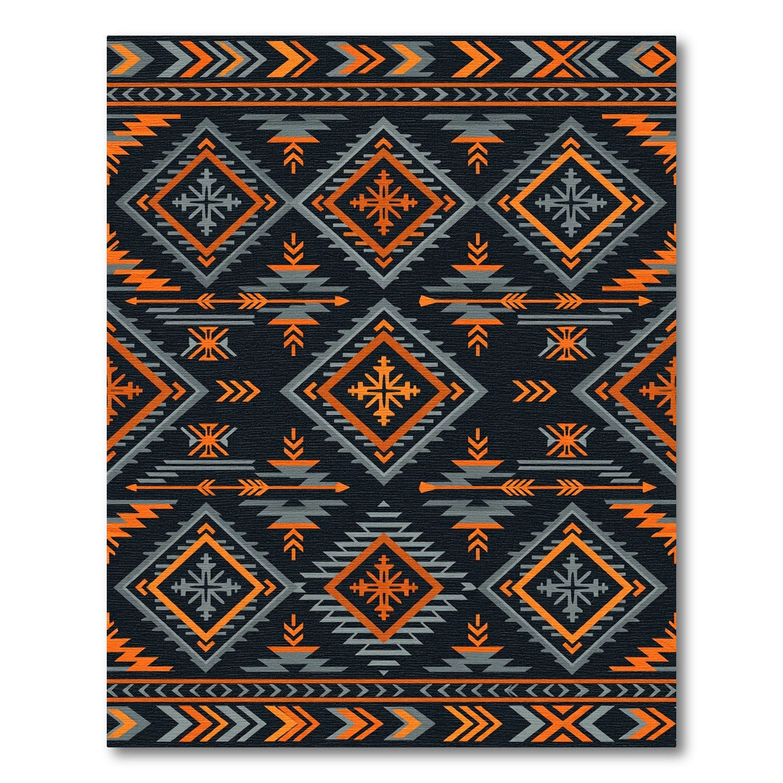 Bold Orange Gray Tribal Diamond Rug