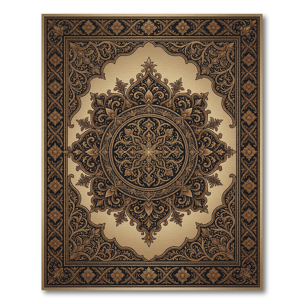 Ornate Black Gold Mandala Rug
