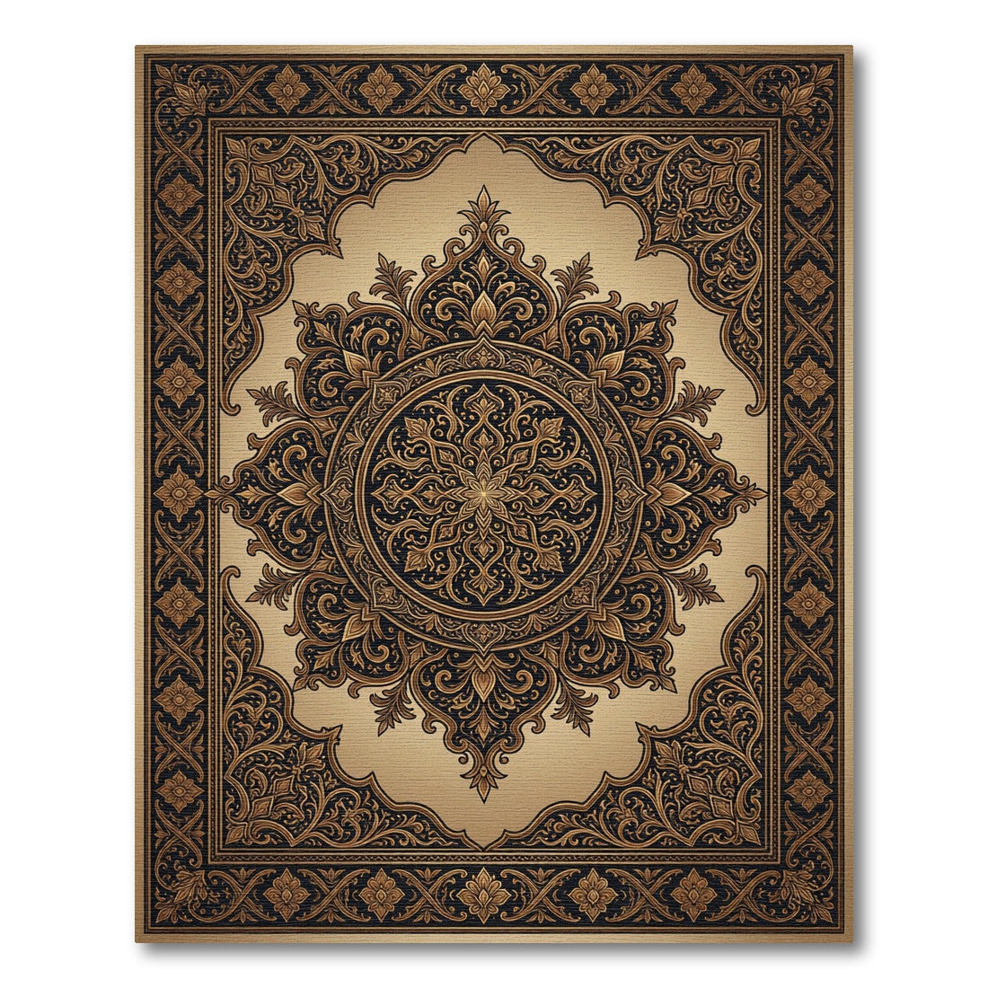 Ornate Black Gold Mandala Rug