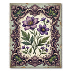 Antique Purple Botanical Floral Frame Rug