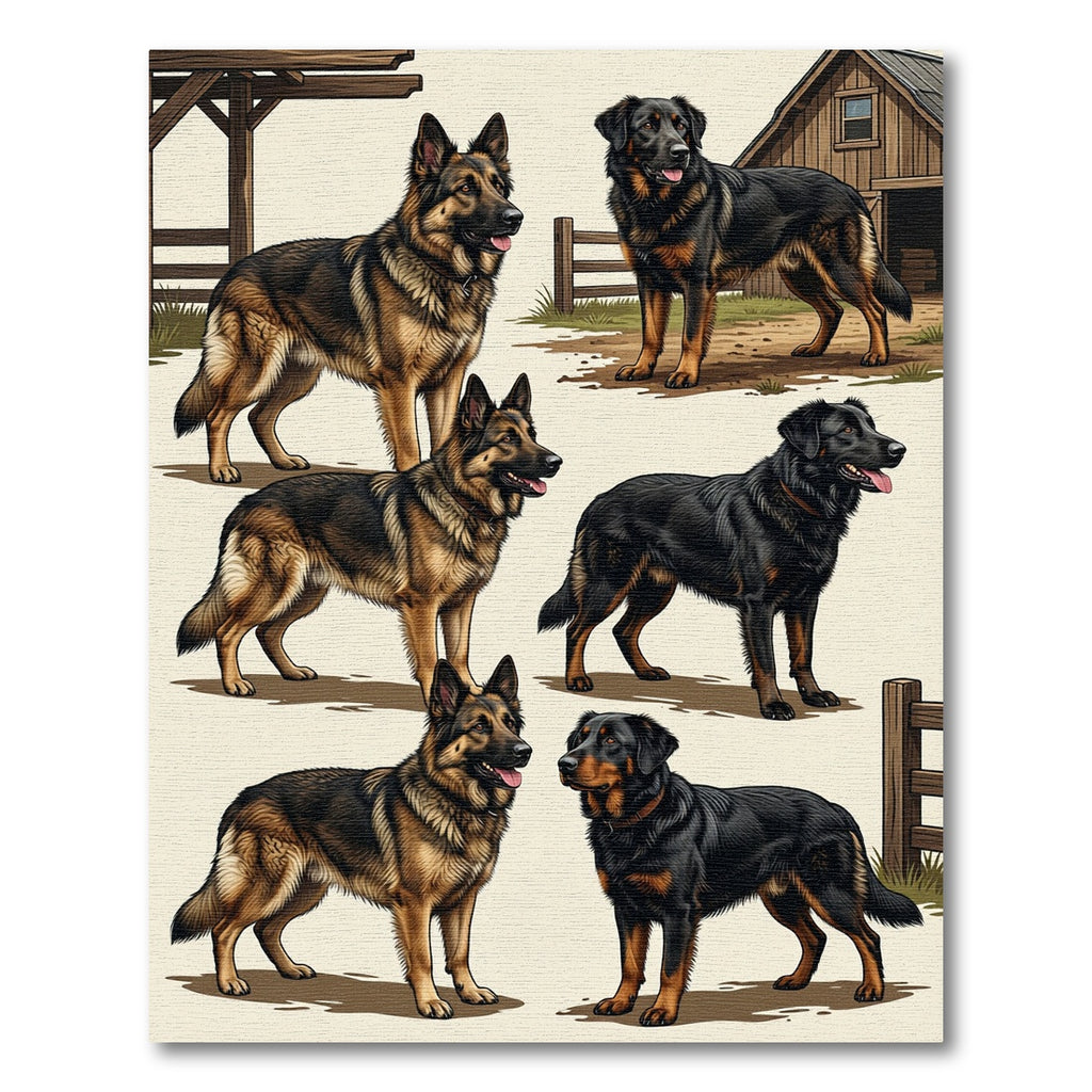 Pastoral German Shepherd Canine Collage Rug