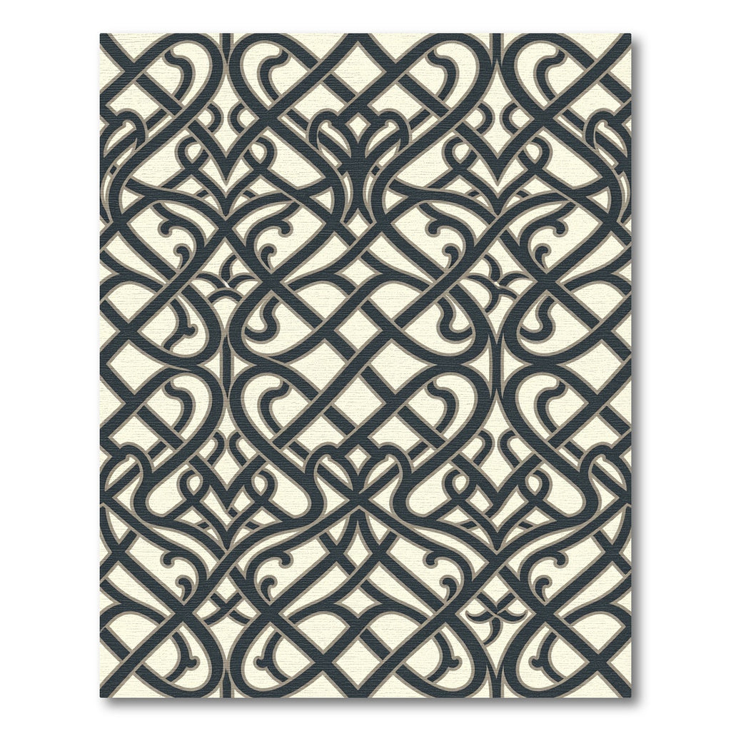 Intricate Dark Gray Interlocking Lattice Rug