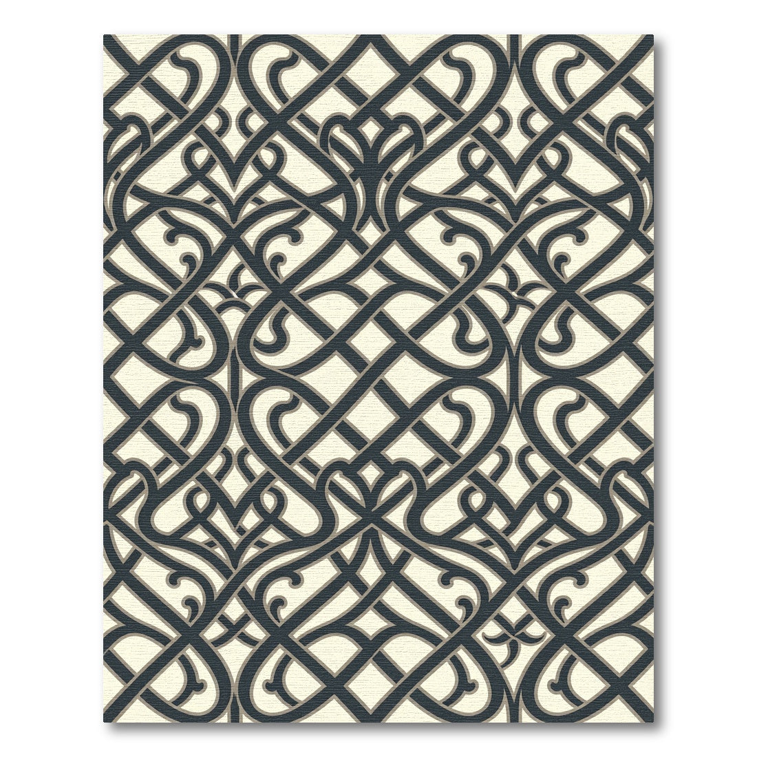 Intricate Dark Gray Interlocking Lattice Rug