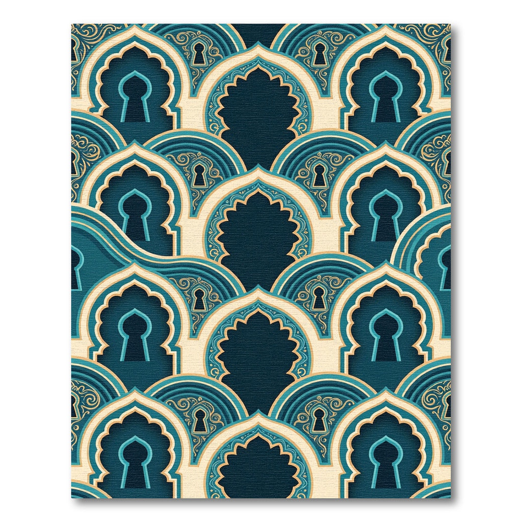 Deep Teal Archway Keyhole Pattern Rug