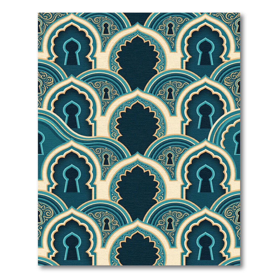 Deep Teal Archway Keyhole Pattern Rug