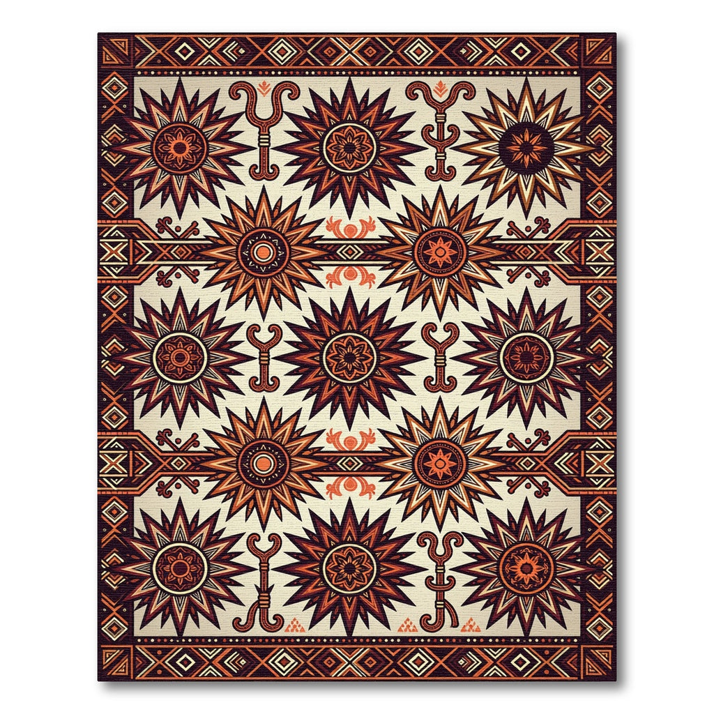 Earthy Terracotta Sunburst Geometric Art Rug