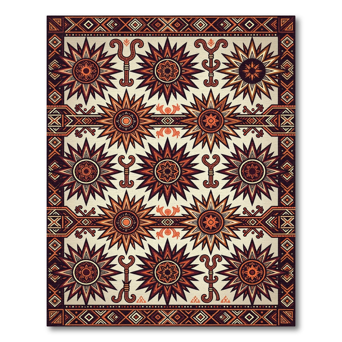 Earthy Terracotta Sunburst Geometric Art Rug