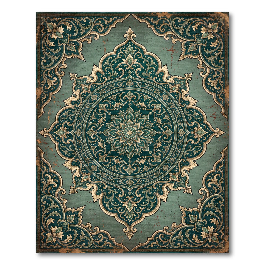 Ornate Sage Verdant Floral Medallion Rug