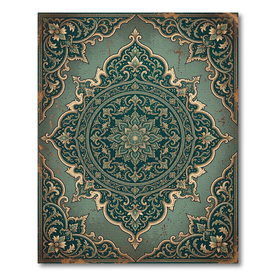 Ornate Sage Verdant Floral Medallion Rug