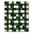 Forest Green White Brick Pattern Rug