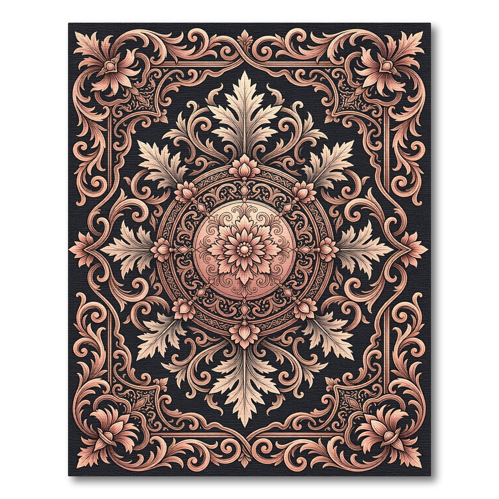 Ornate Rose Gold Floral Scrollwork Rug