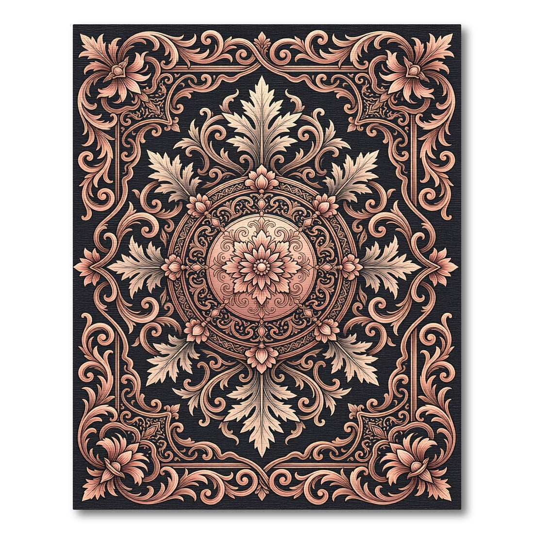 Ornate Rose Gold Floral Scrollwork Rug