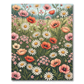 Soft Watercolor Poppy and Daisy Meadow Rug