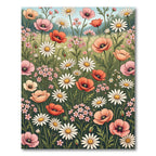 Soft Watercolor Poppy and Daisy Meadow Rug