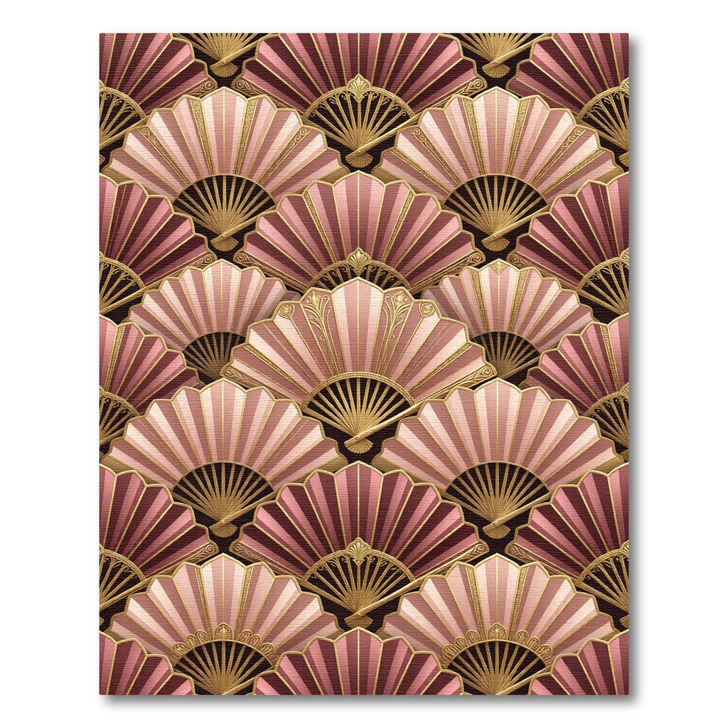Elegant Blush and Gold Art Deco Fan Rug