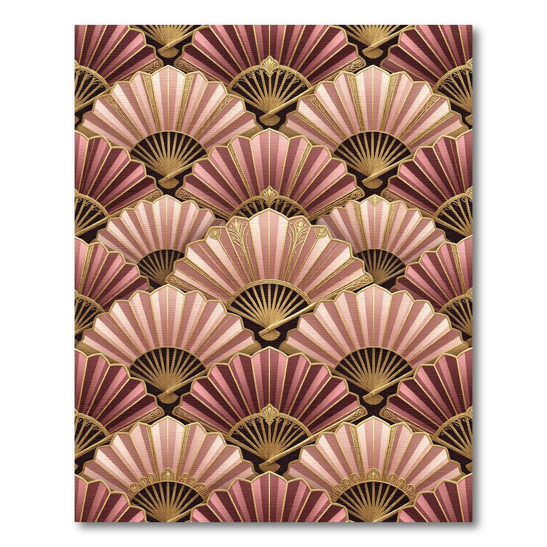 Elegant Blush and Gold Art Deco Fan Rug