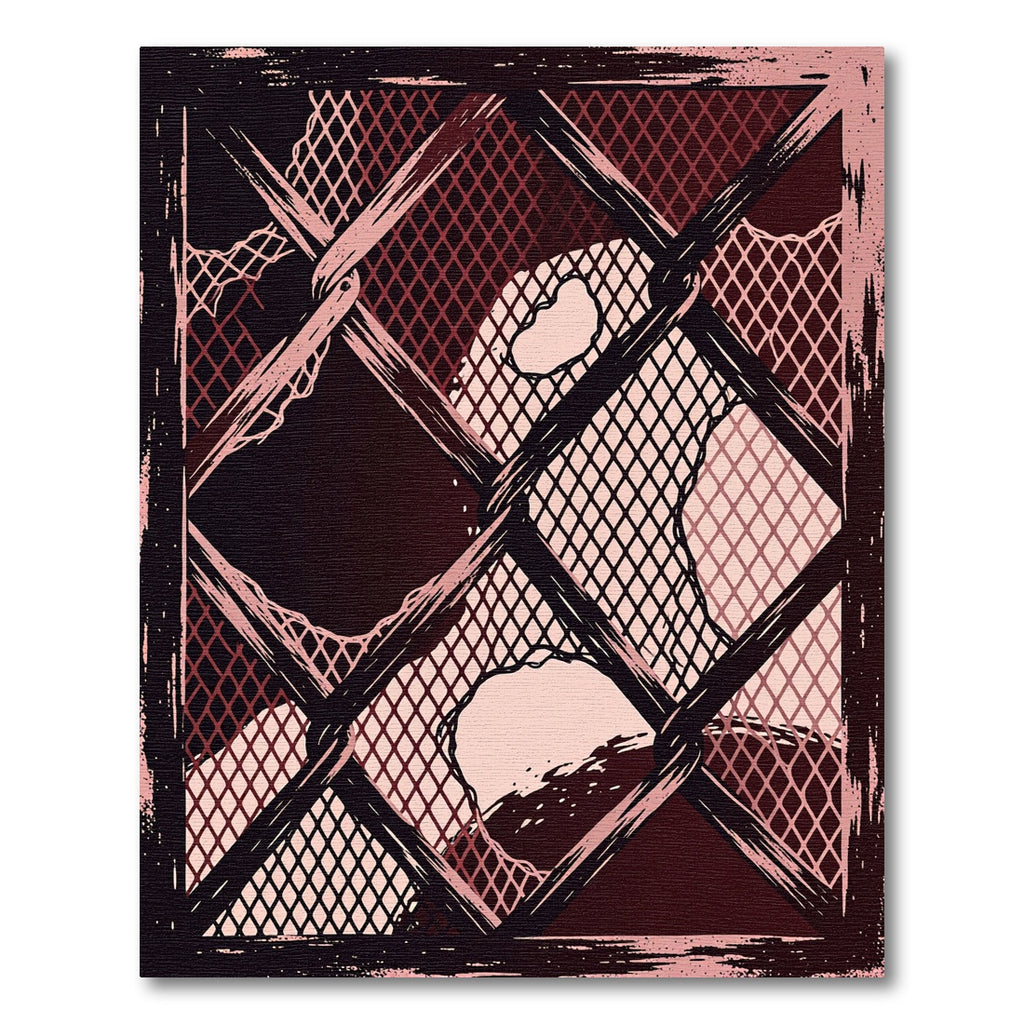 Abstract Crimson Dark Mesh Grid Rug