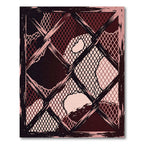 Abstract Crimson Dark Mesh Grid Rug