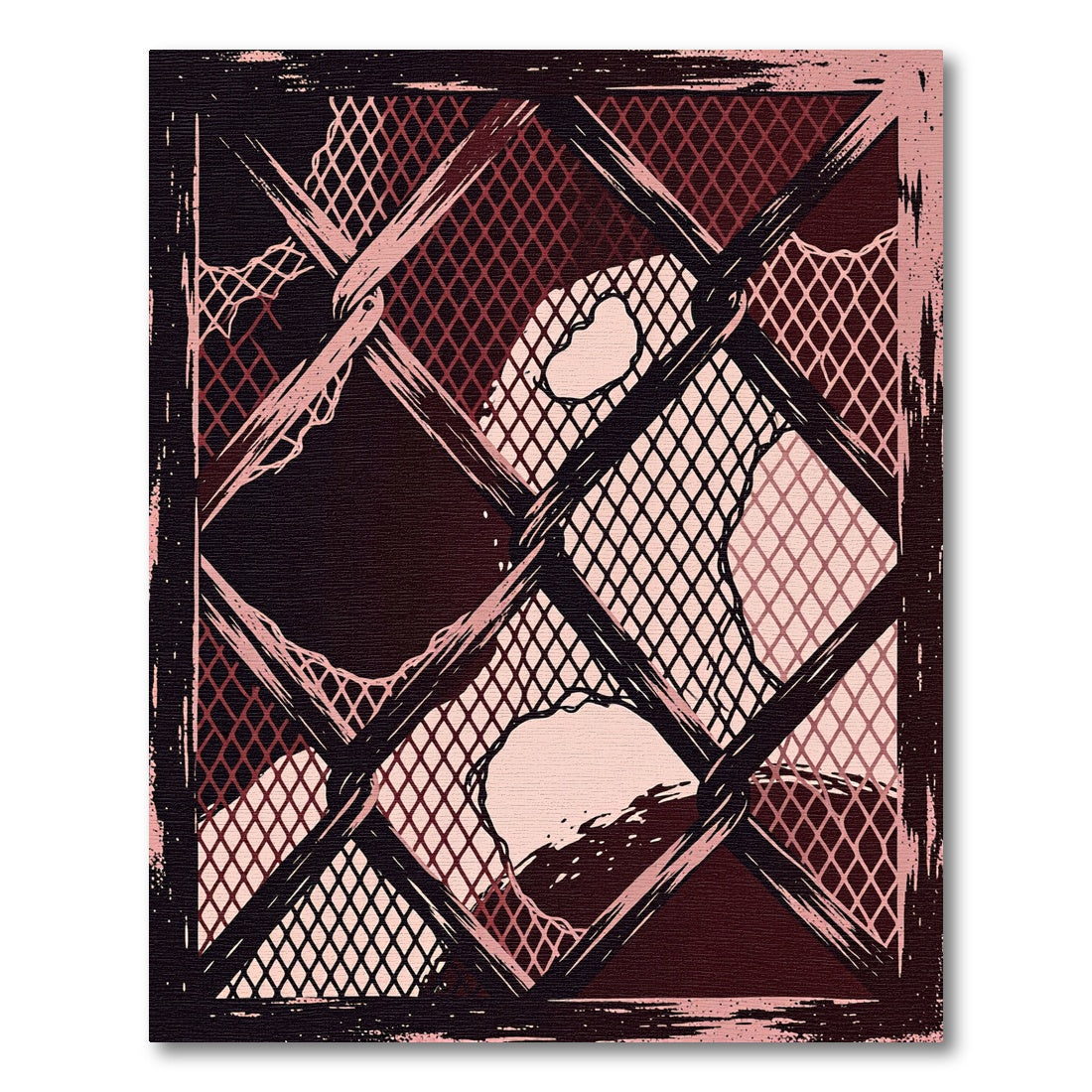 Abstract Crimson Dark Mesh Grid Rug