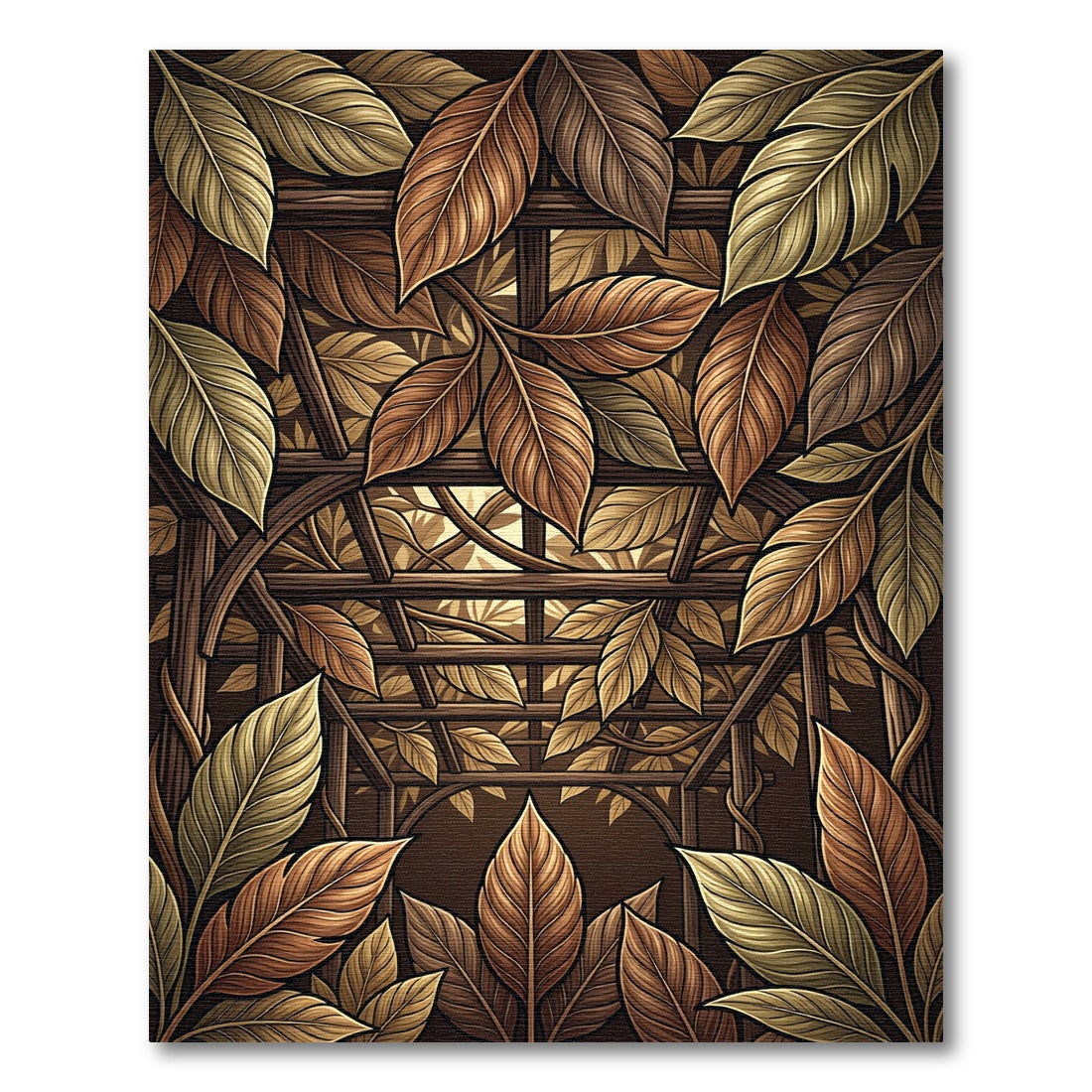 Earthy Autumn Greenhouse Leaf Vine Rug