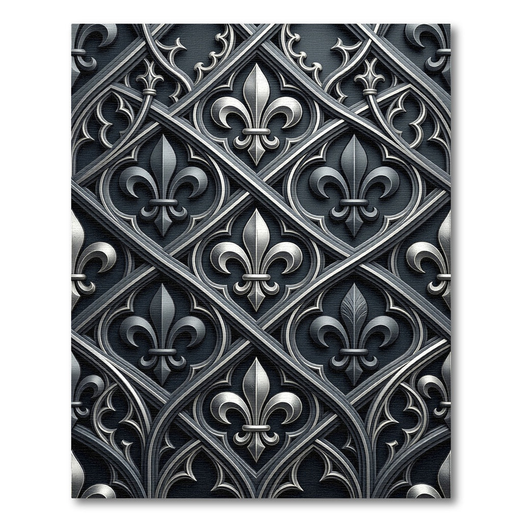 Gothic Silver Fleur de Lis Grid Rug