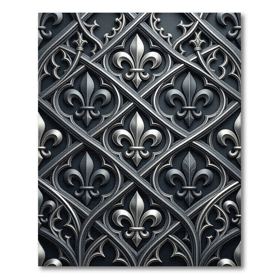 Gothic Silver Fleur de Lis Grid Rug