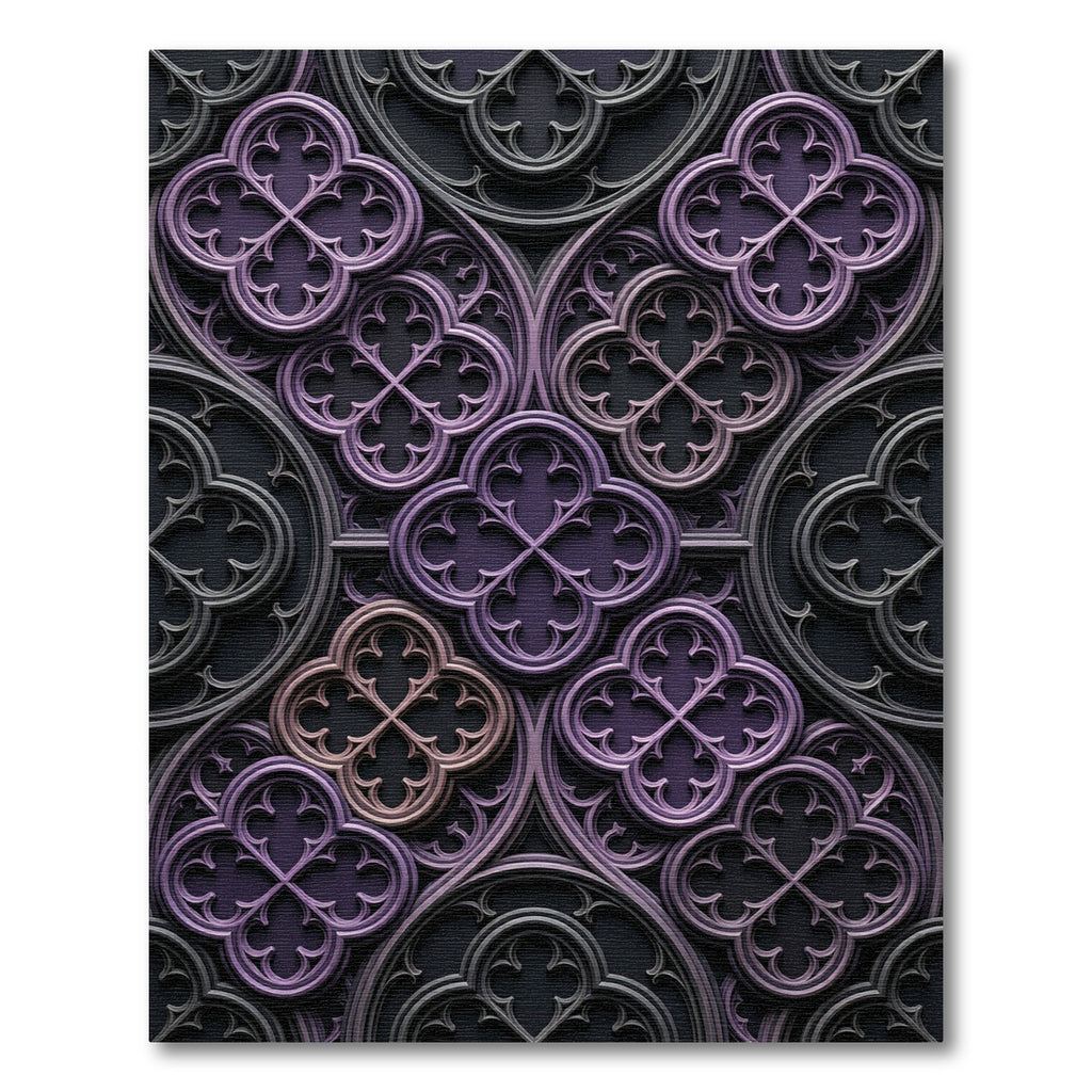 Gothic Violet Quatrefoil Architectural Relief Rug