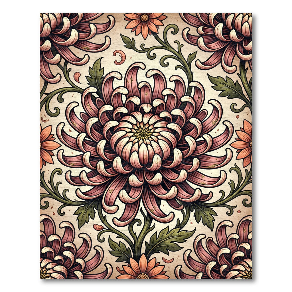 Vintage Mauve Chrysanthemum Floral Arrangement Rug