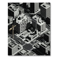 Monochromatic Isometric Cityscape Construction Rug