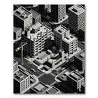 Monochromatic Isometric Cityscape Construction Rug