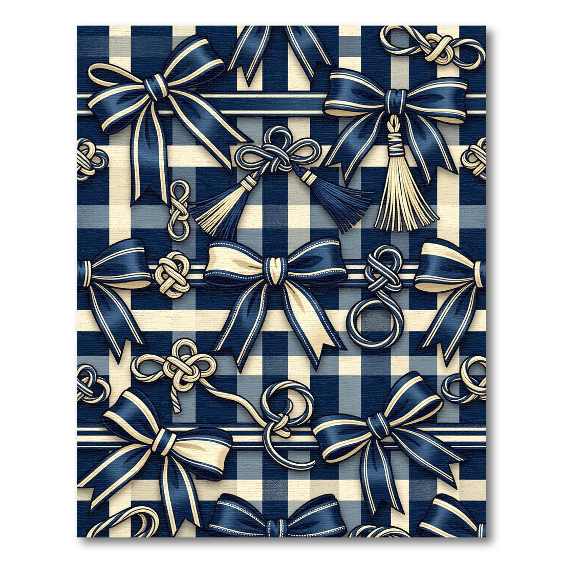 Elegant Navy Blue Ribbon Plaid Rug