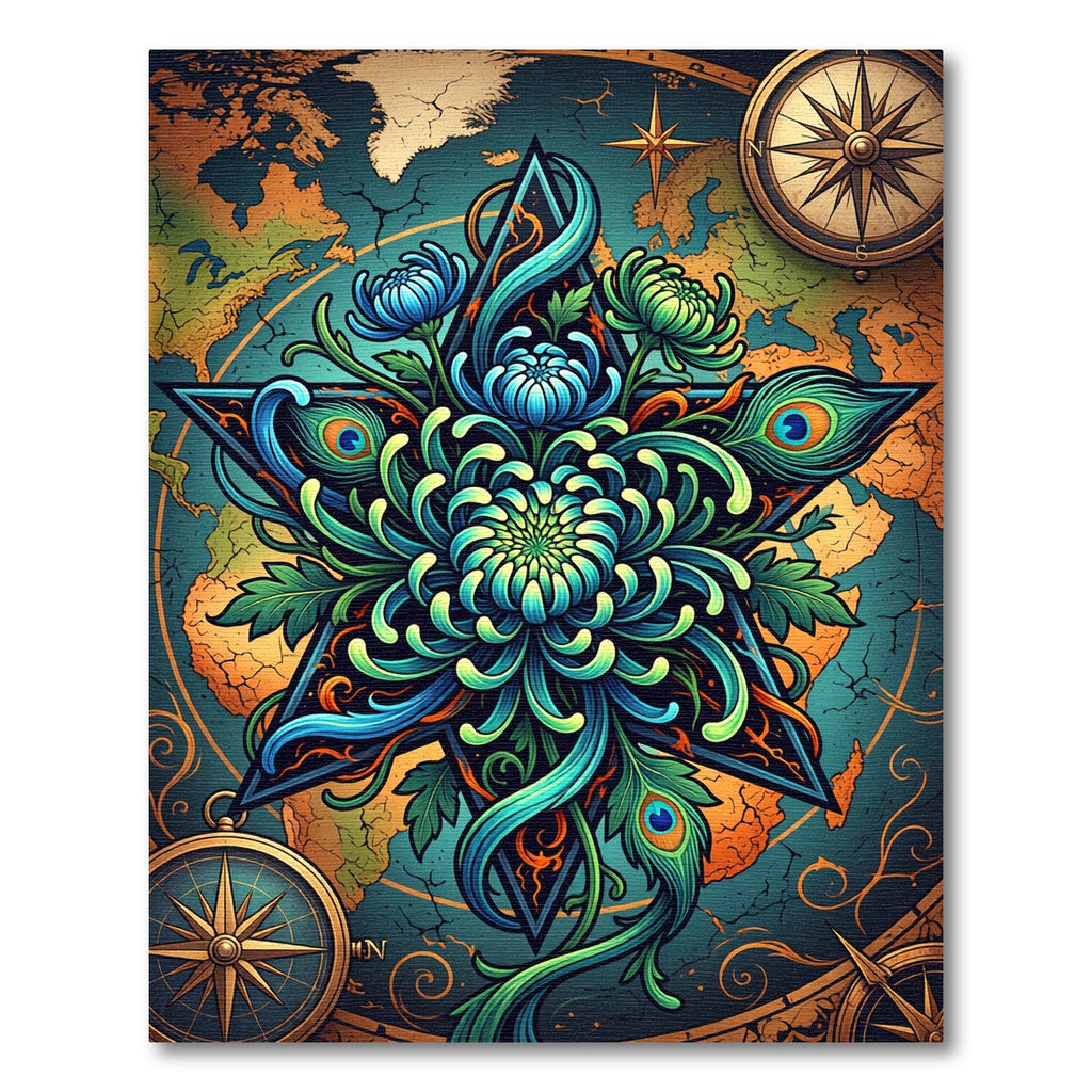 Celestial Teal Lotus Star Map Rug