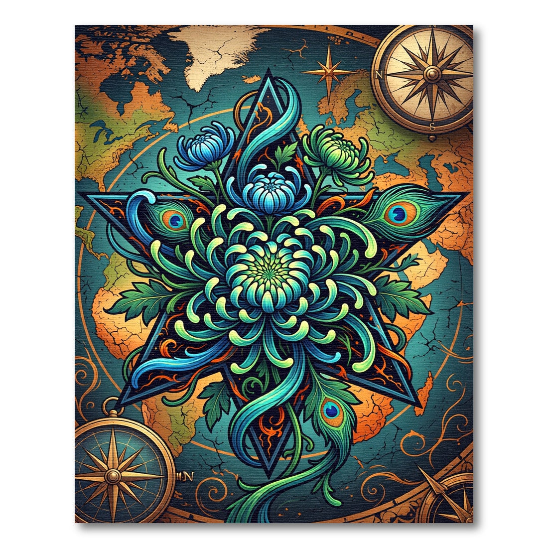 Celestial Teal Lotus Star Map Rug