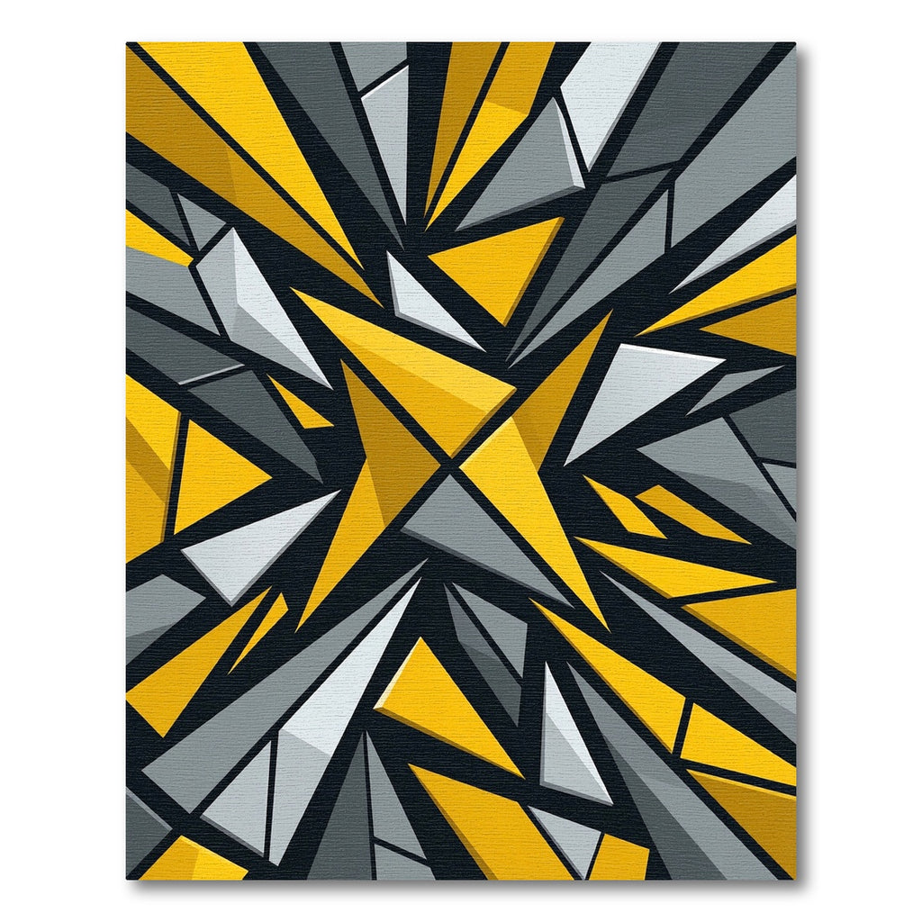 Bold Yellow Gray Geometric Explosion Rug