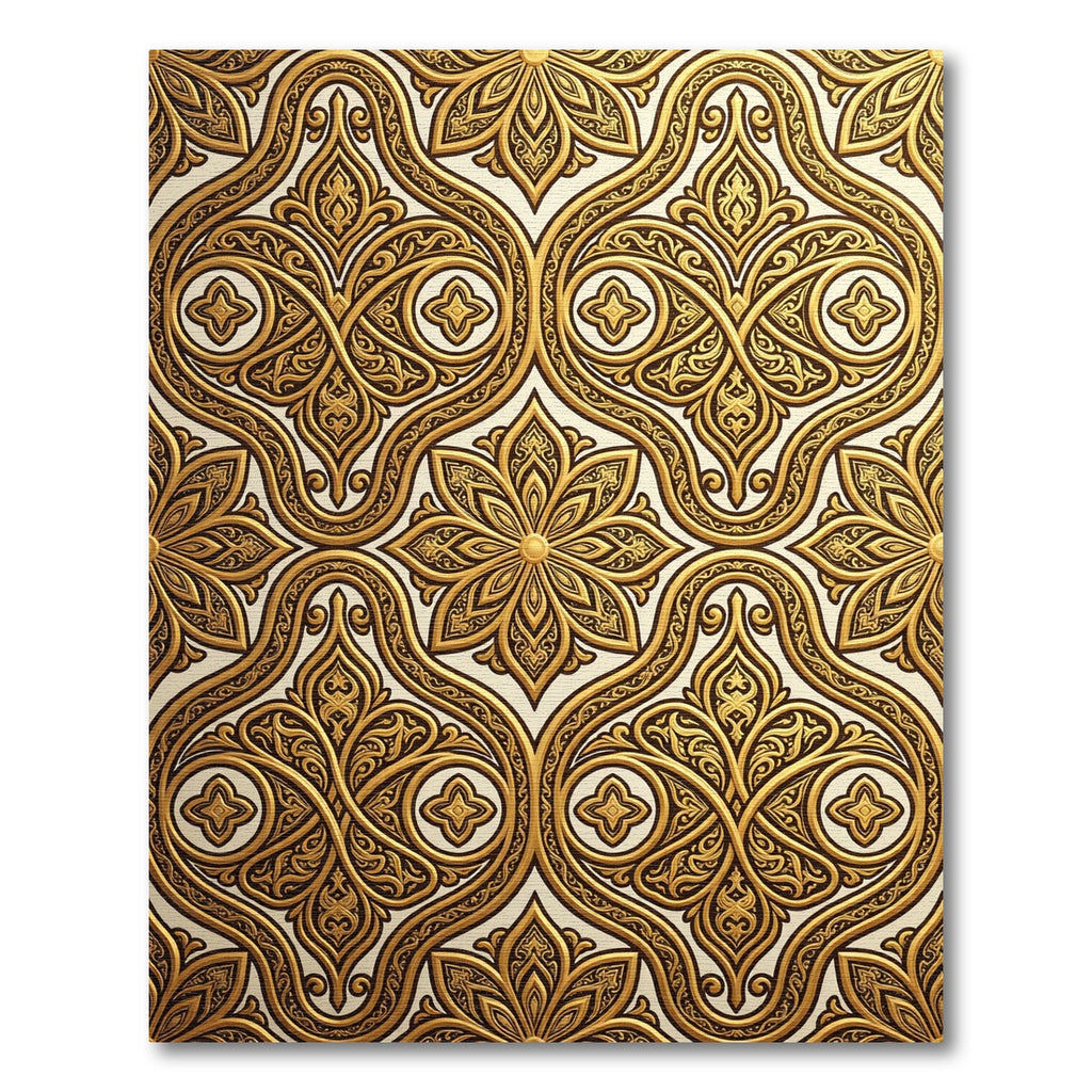 Ornate Golden Damask Floral Scroll Rug
