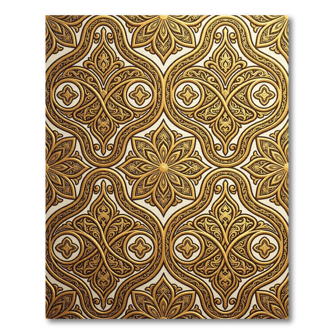 Ornate Golden Damask Floral Scroll Rug