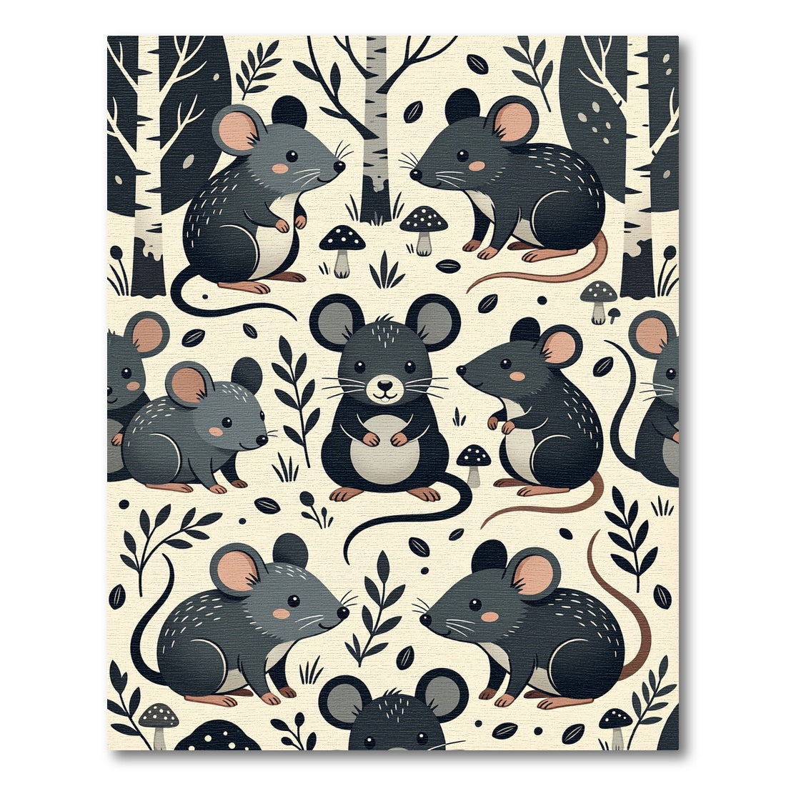Whimsical Forest Mouse Cream Woodland Rug