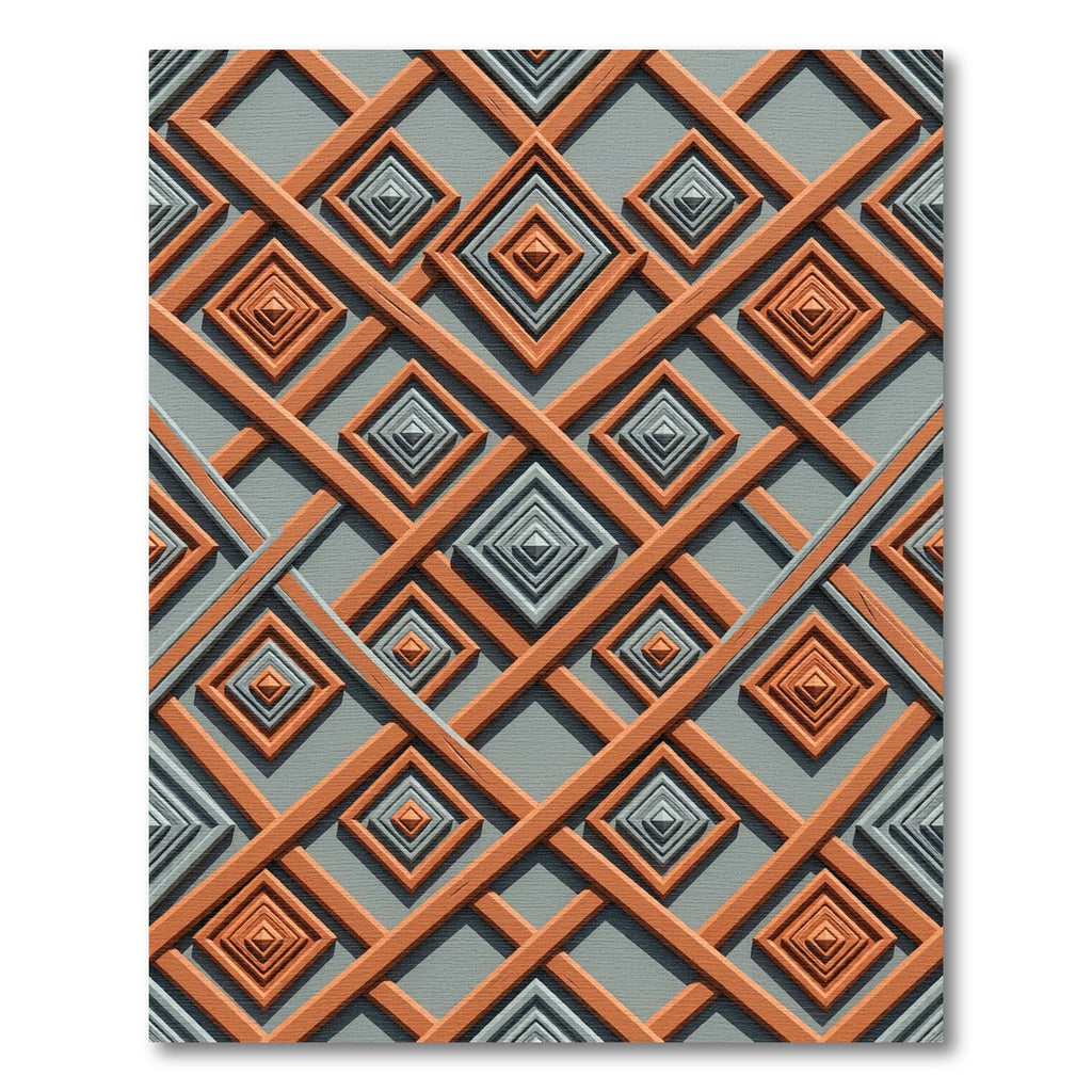 Orange Gray Geometric Diamond Lattice Rug