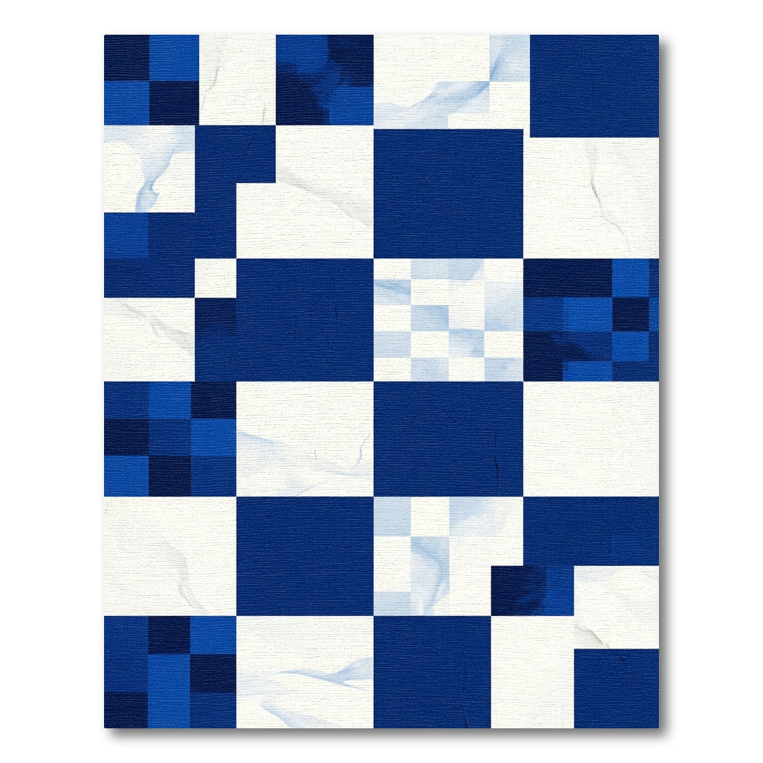 Modern Cobalt and White Geometric Grid Rug