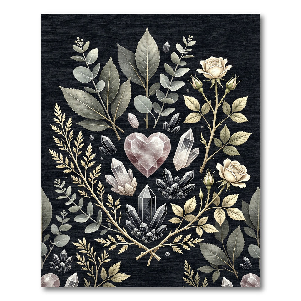 Mystical Crystal Rose Botanical Illustration Rug